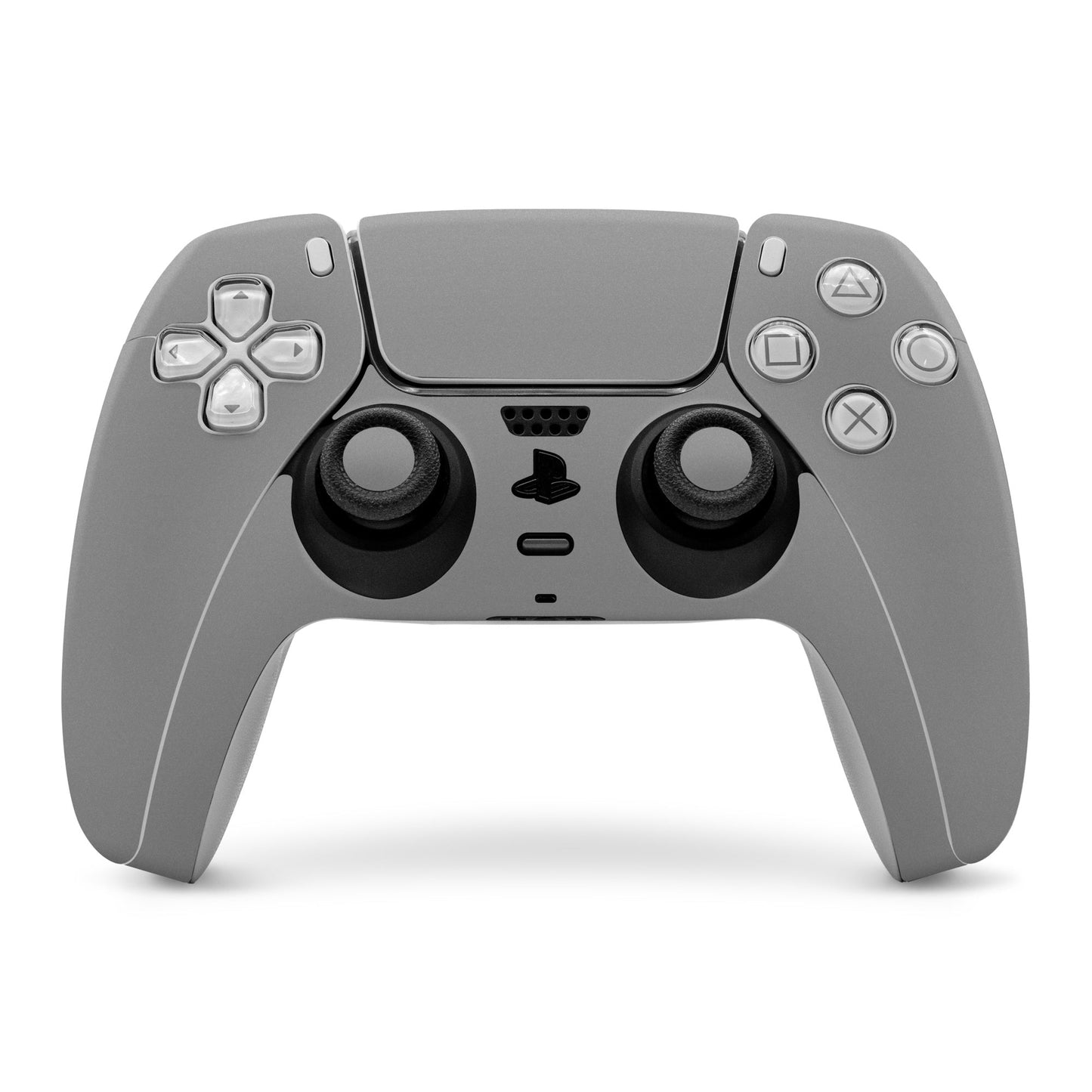 Grey controller skin for PS5 DualSense, covering front buttons and touchpad area