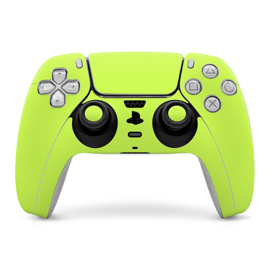 Lime green PS5 controller skin, molded front panel with thumbsticks and buttons