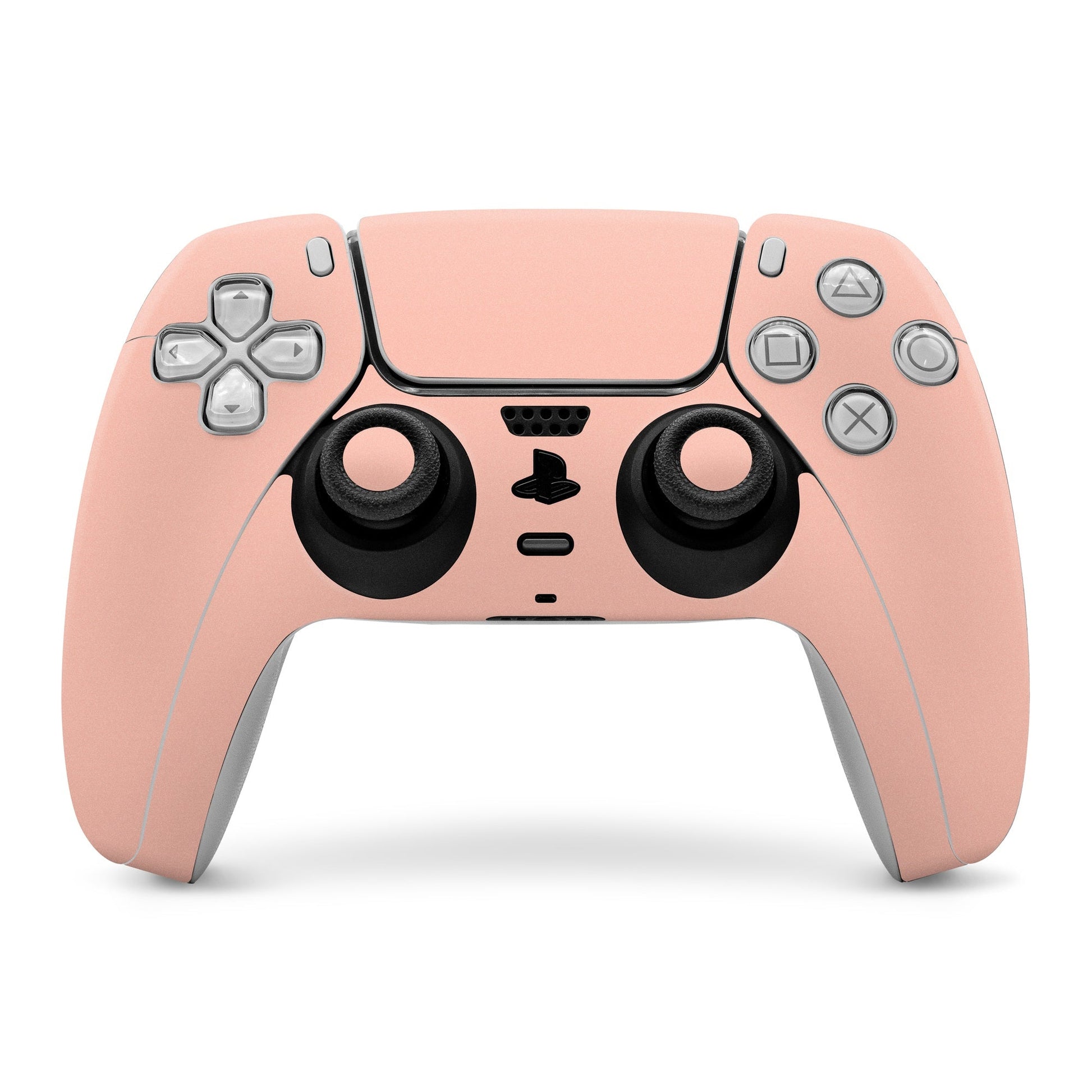 Peach PS5 controller skin cover with button cutouts and thumbstick grips