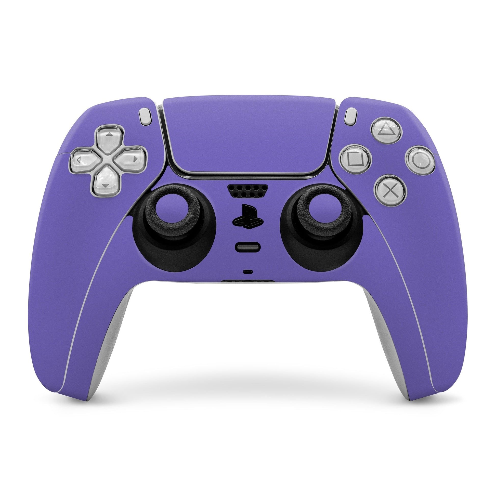 Purple PS5 controller skin with analog stick openings and button cutouts
