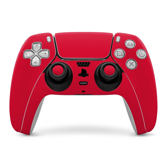 Red PS5 controller skin with molded button cutouts and analog grips