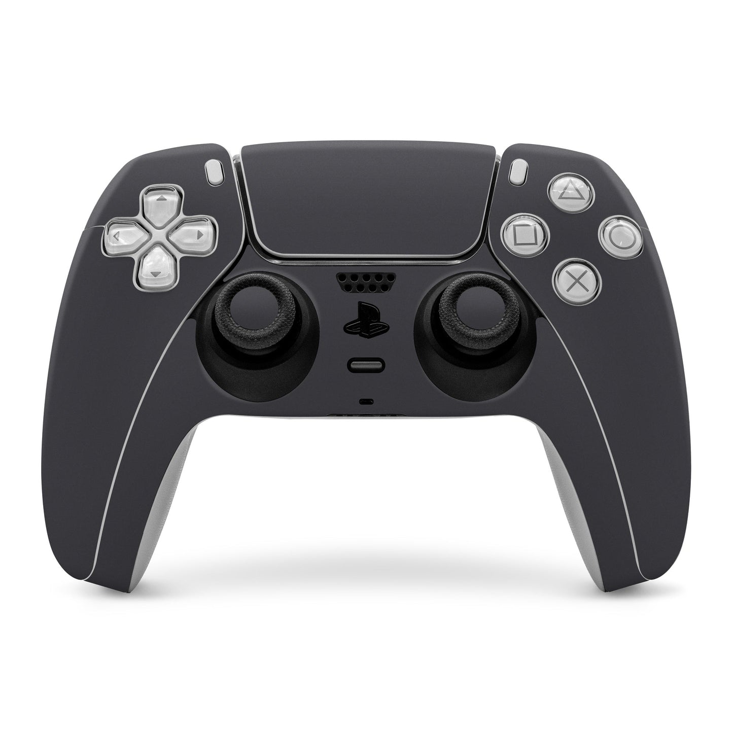 Sony PS5 controller skin in slate gray, covering front buttons and thumbsticks