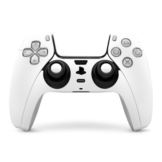 White PS5 controller skin covering front buttons and touchpad on a DualSense controller