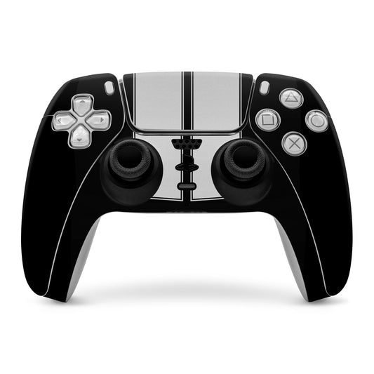 PS5 controller skin, black with gray center panel and button icons