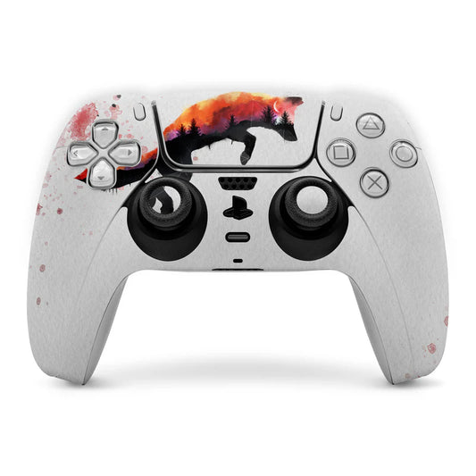 Sony PS5 controller skin, light gray with sunset forest artwork and button cutouts