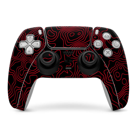 PS5 controller skin: black with red contour lines, with thumbsticks and buttons visible