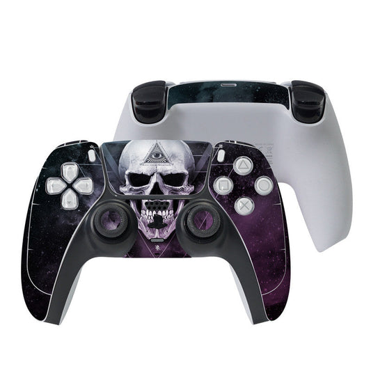 PS5 controller skin with purple nebula skull and gamepad button cutouts