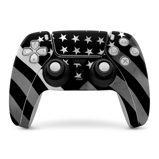 PS5 controller skin with black base, white star pattern, and control button cutouts