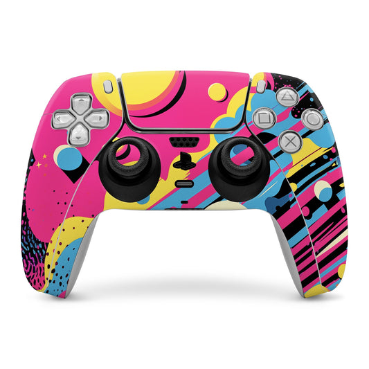 Sony PS5 controller skin with colorful abstract pop-art graphics and full button cutouts