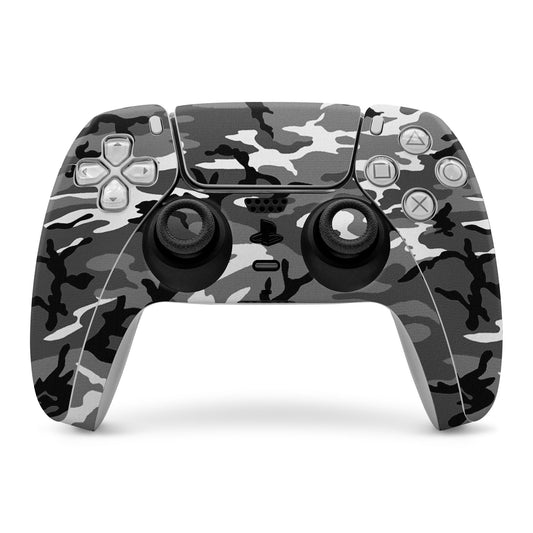 Urban camo PS5 controller skin with cutouts over buttons and thumbsticks