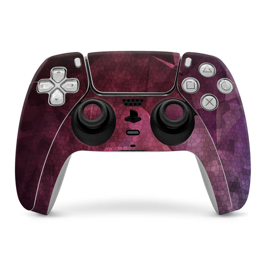 PlayStation 5 controller skin with maroon-to-purple squid graphic and textured pattern