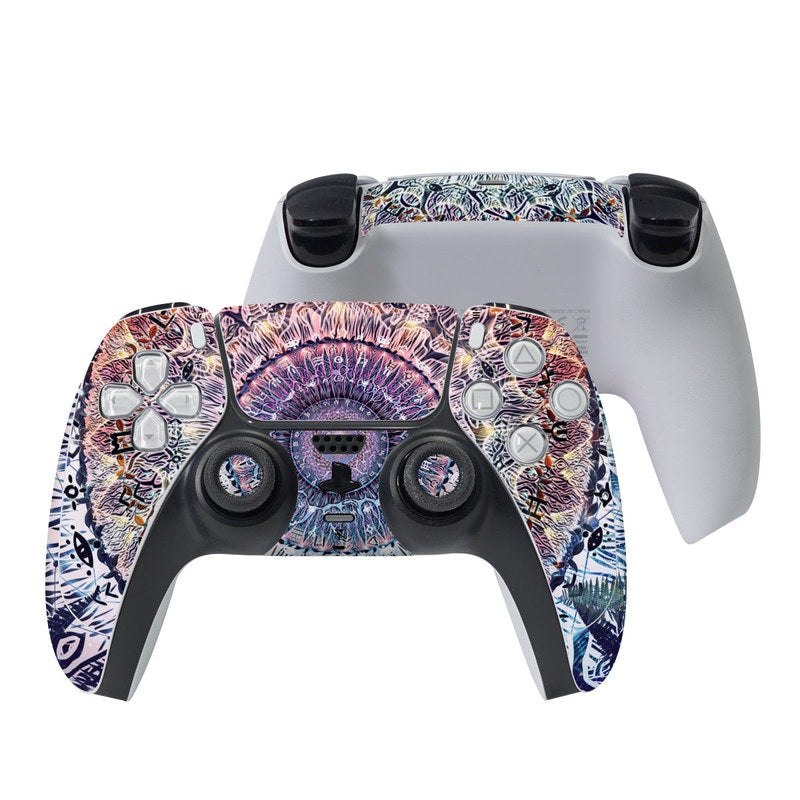 Sony PS5 controller skin with colorful graffiti pattern over face buttons and touchpad