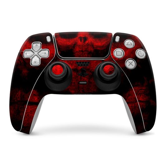 PS5 controller skin with red and black skull graphic