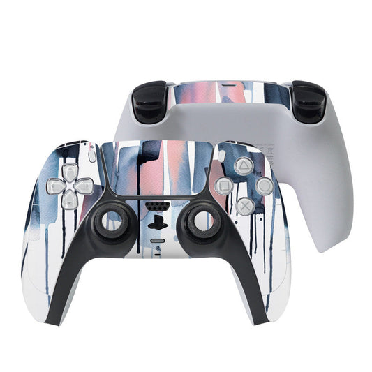 PS5 controller skin with watery blue and pink stripes wrap