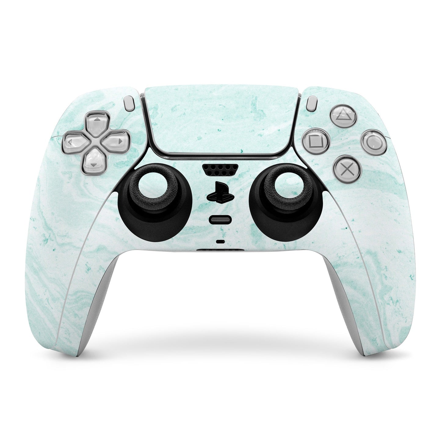 PS5 controller skin, winter green marble front with stick grips and buttons