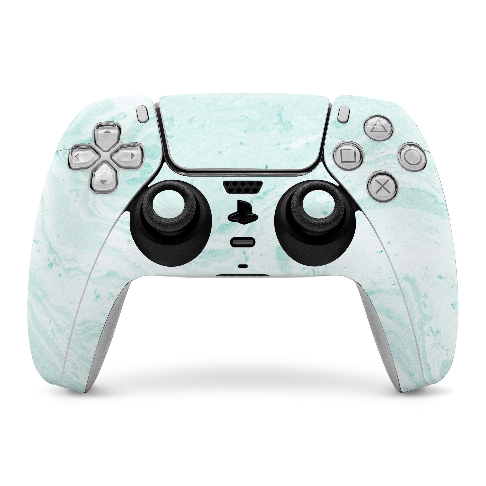 PS5 controller skin, winter green marble front with stick grips and buttons