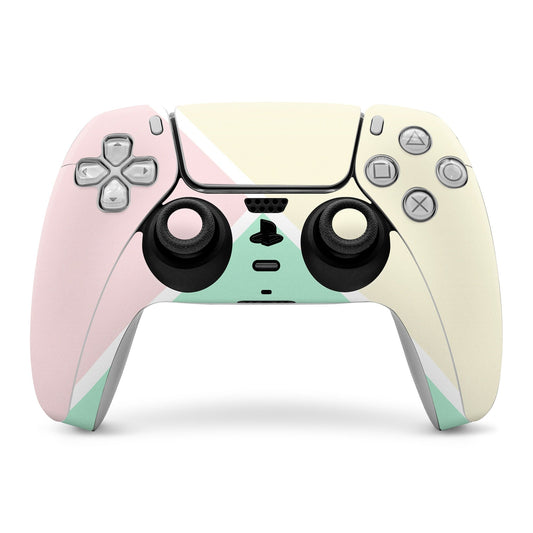 PlayStation 5 controller skin with pink, cream, and mint geometric wrap