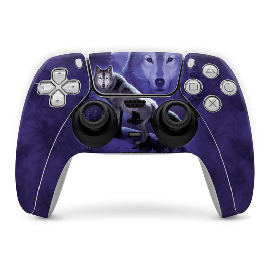 PlayStation 5 controller skin, purple wolf design with button cutouts