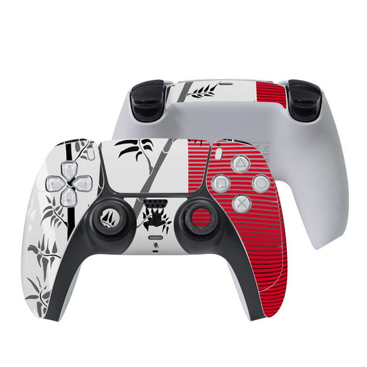 PS5 controller skin in white with red stripes and flame graphics, cutouts for buttons