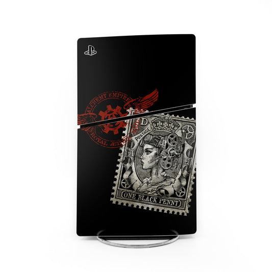 PS5 Slim skin in black with PlayStation logo and One Black Penny artwork