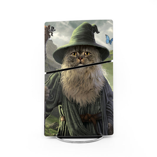 Sony PS5 Slim skin with wizard cat artwork