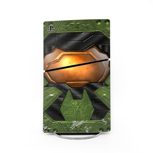 PlayStation 5 Slim decorative skin with green and black sci-fi graphic