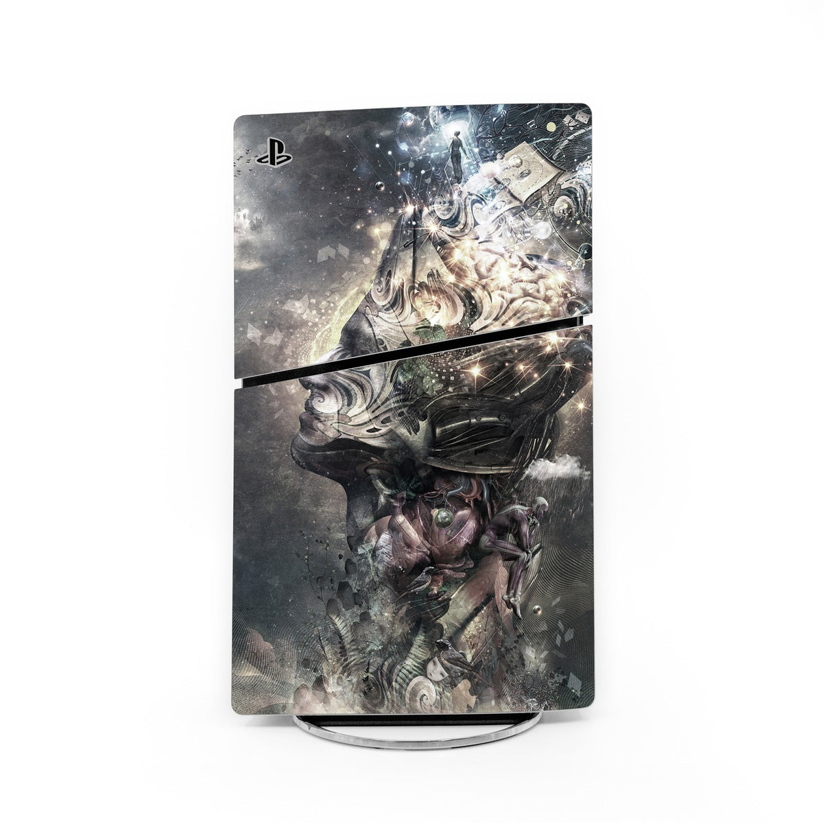 PlayStation PS5 Slim console skin with space-themed astronaut artwork and logo