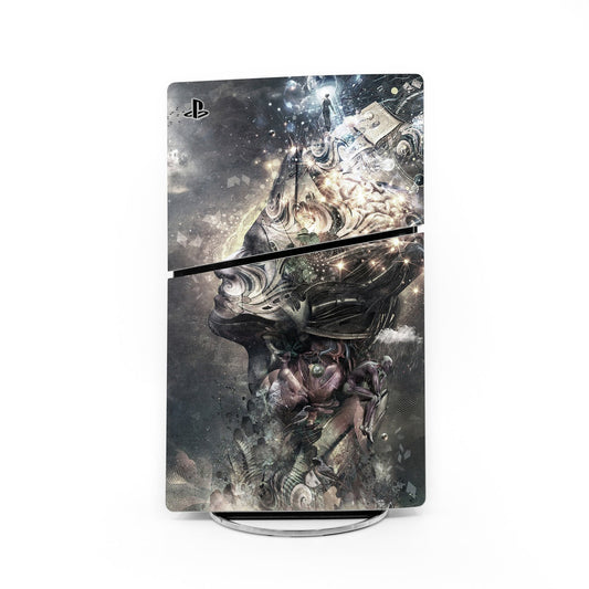PlayStation PS5 Slim console skin with space-themed astronaut artwork and logo