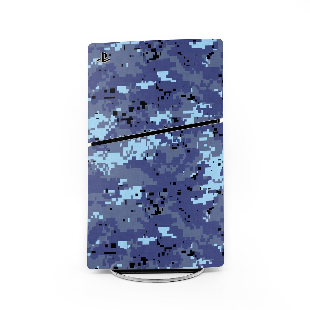 PlayStation 5 Slim skin with digital sky camo in blue and purple