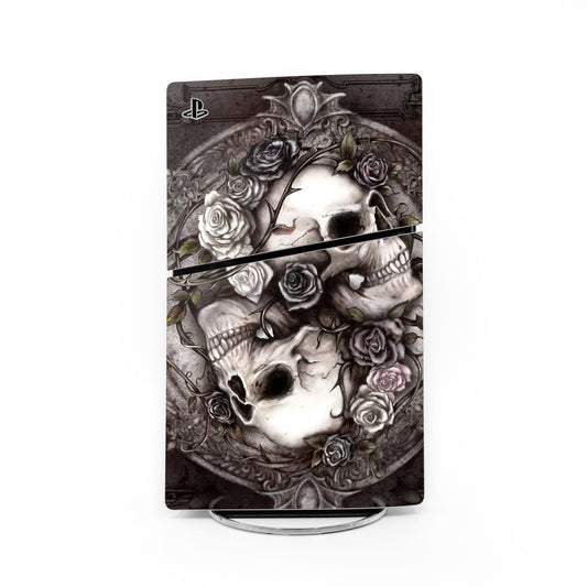 PS5 Slim console skin with skull and roses artwork