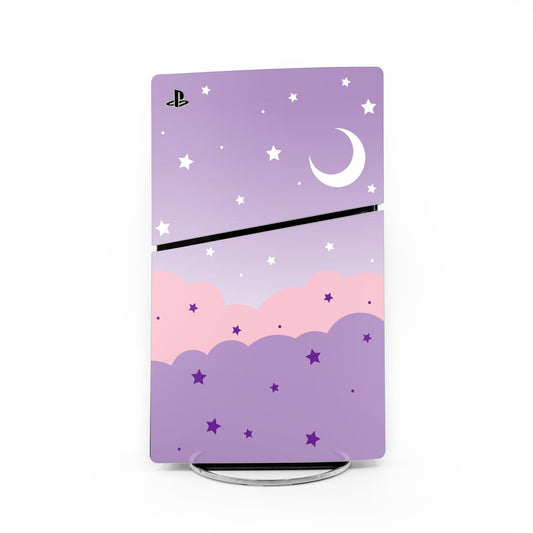Sony PS5 Slim skin decal with purple starry moon pattern