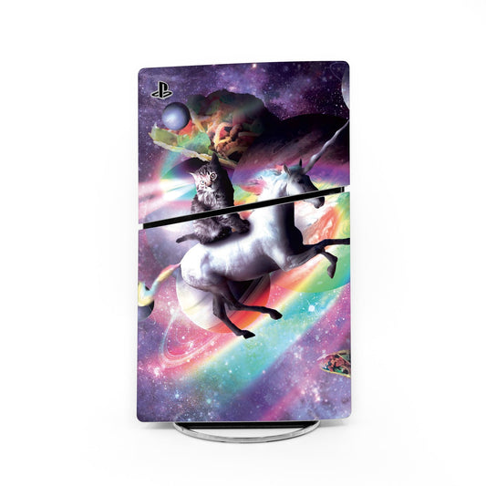 PS5 Slim console skin with purple galaxy sci-fi character artwork and PlayStation logo