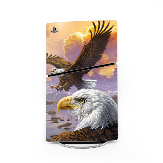 Sony PS5 Slim skin decal with eagle, clouds, and stormy sky artwork