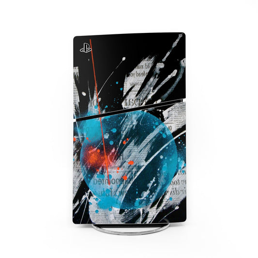 Black and blue abstract PS5 Slim skin with PlayStation logo