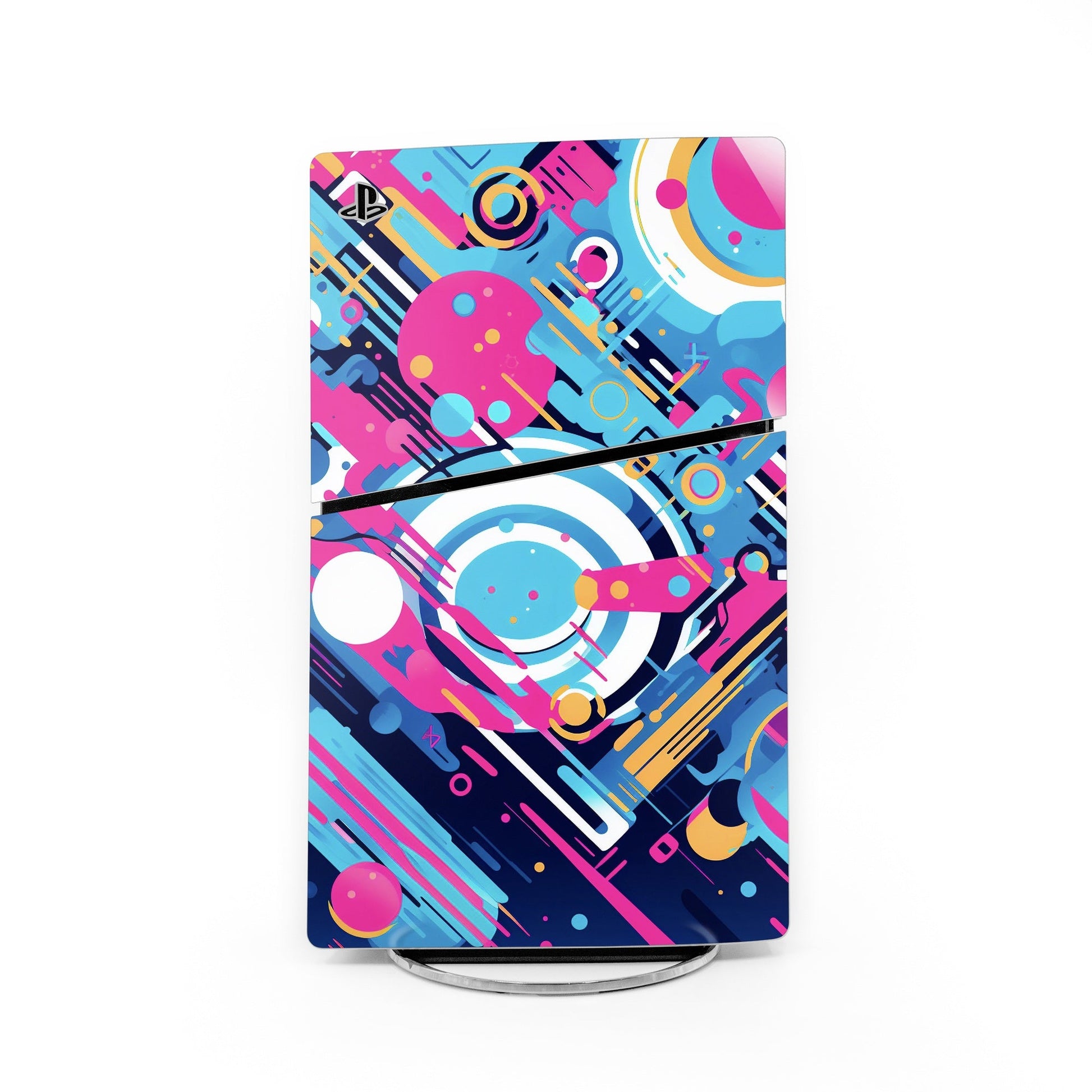 Jammin Sony PS5 Slim skin with colorful geometric circuit pattern wrap