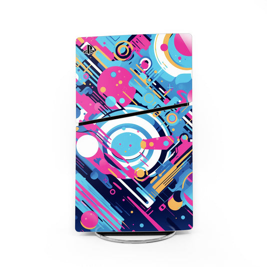 Jammin Sony PS5 Slim skin with colorful geometric circuit pattern wrap