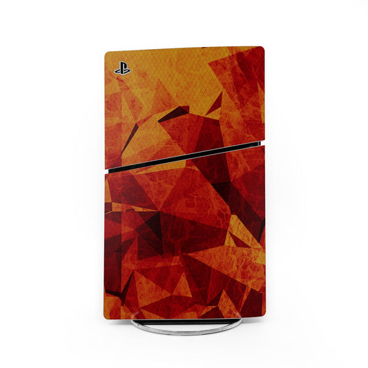 PlayStation PS5 Slim skin with red geometric triangle design and black center stripe