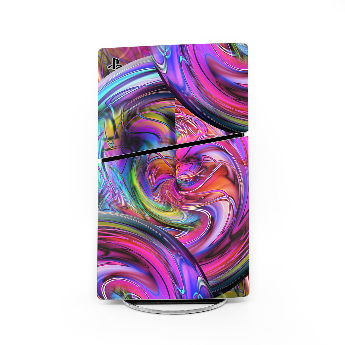 Sony PS5 Slim skin decal with colorful abstract marbled swirl pattern