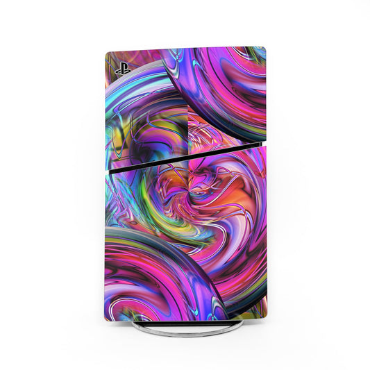 Sony PS5 Slim skin decal with colorful abstract marbled swirl pattern