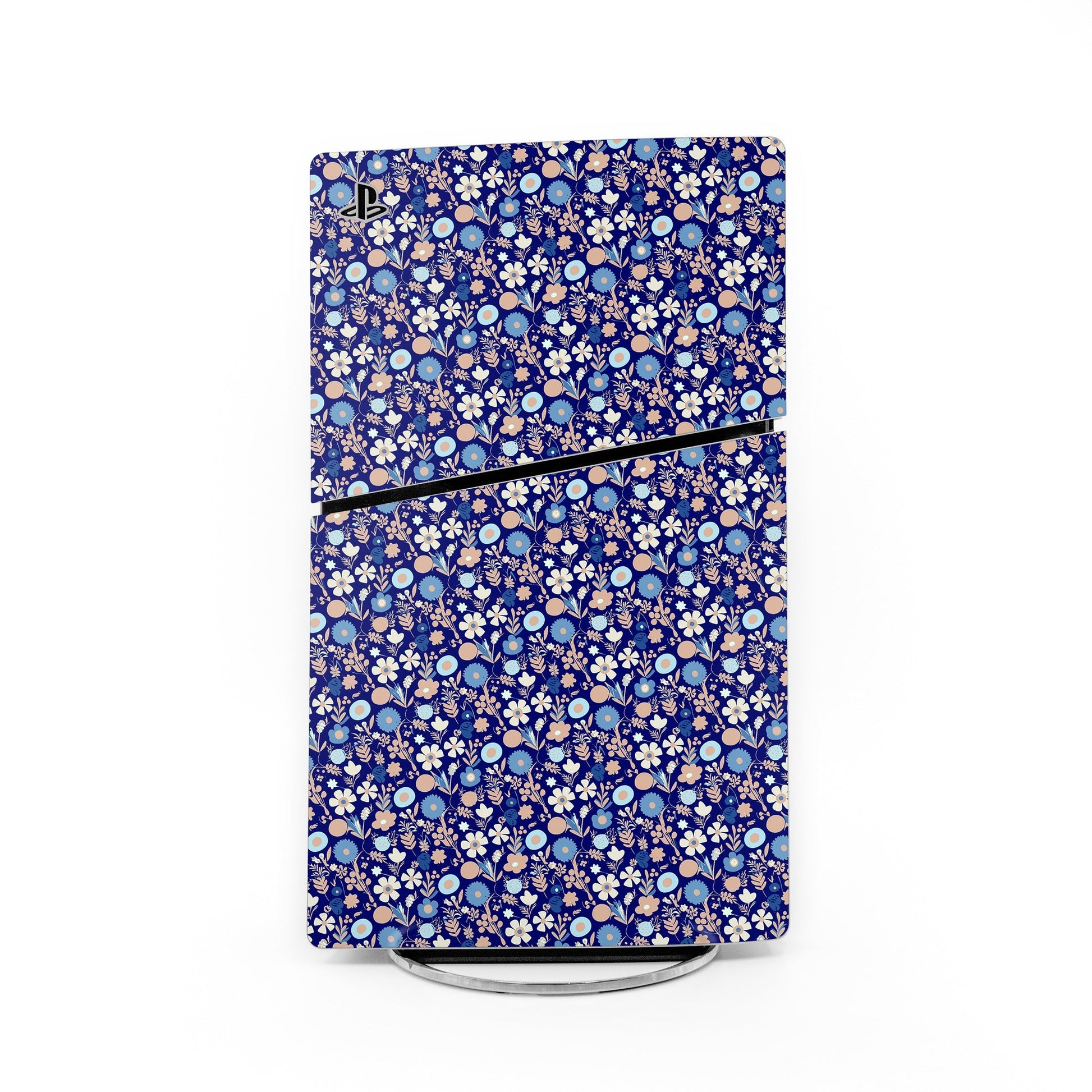PlayStation 5 Slim skin, navy floral pattern with decorative border