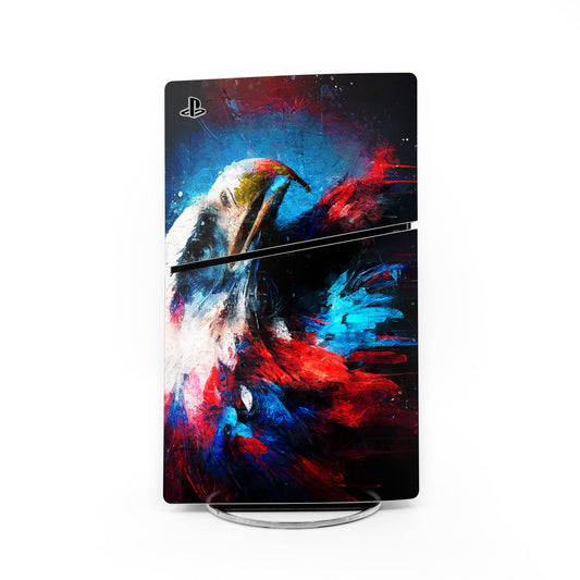 PS5 Slim console skin with PlayStation logo and patriotic eagle art in red, white, blue
