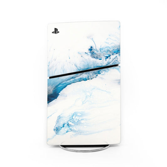 Sony PS5 Slim console skin with blue and white marble pattern