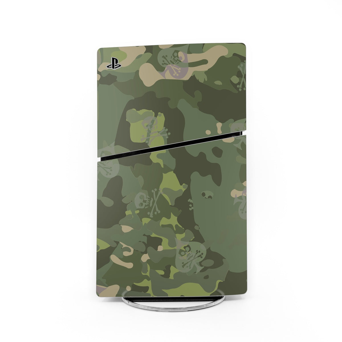 PlayStation PS5 Slim skin with green tropical camo pattern and black center line