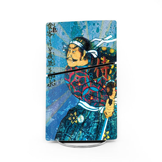 Sony PS5 Slim skin decal with blue samurai warrior artwork