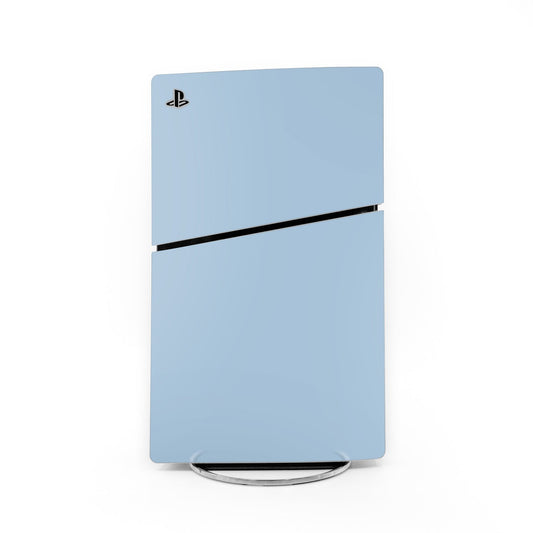 PlayStation PS5 Slim skin in light blue mist with PlayStation logo