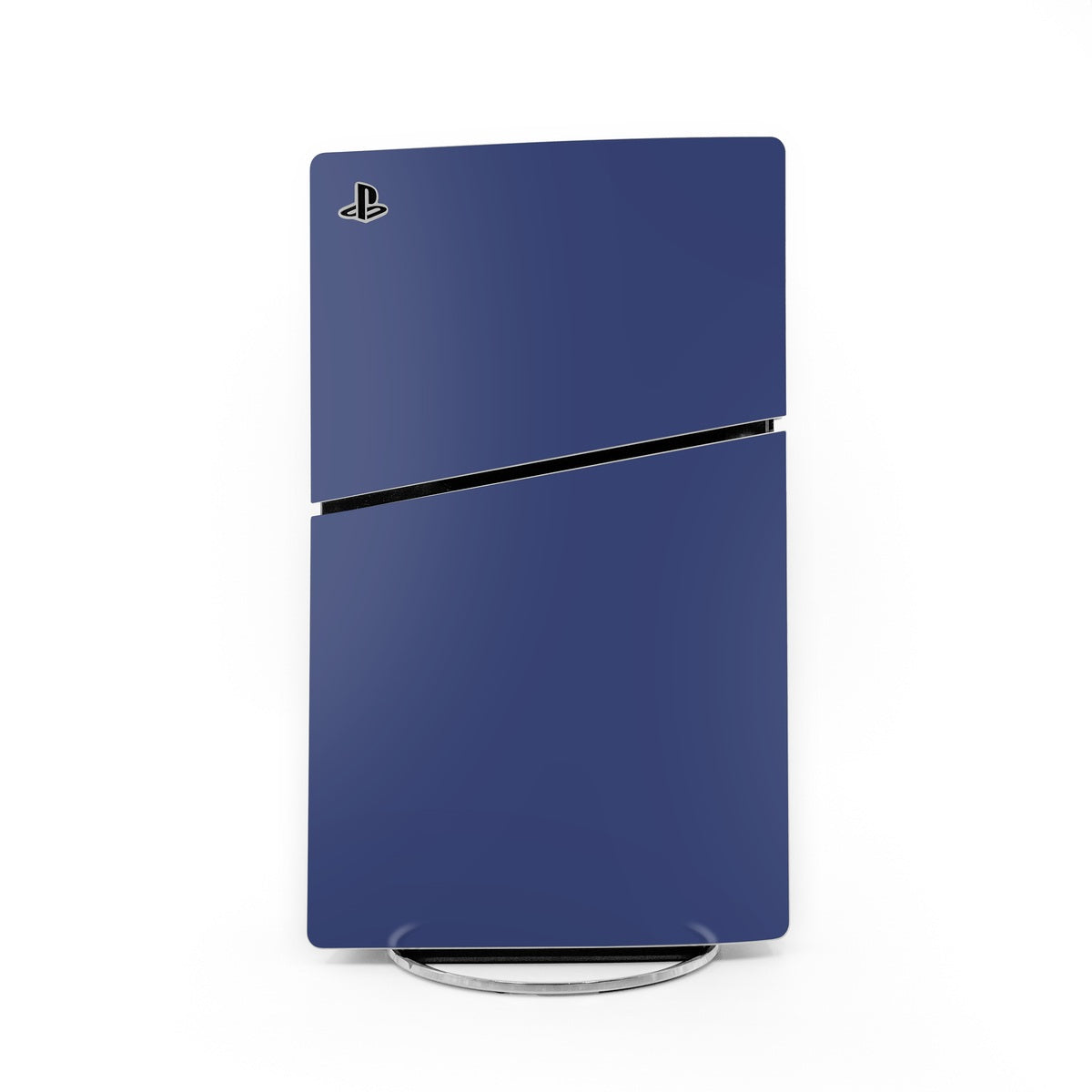 Cobalt blue PS5 Slim skin with PlayStation logo and horizontal split design