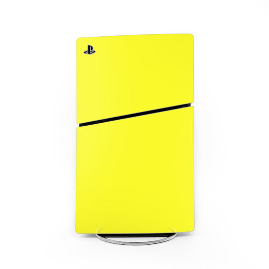 PlayStation 5 Slim console skin, bright yellow with black band and PS logo