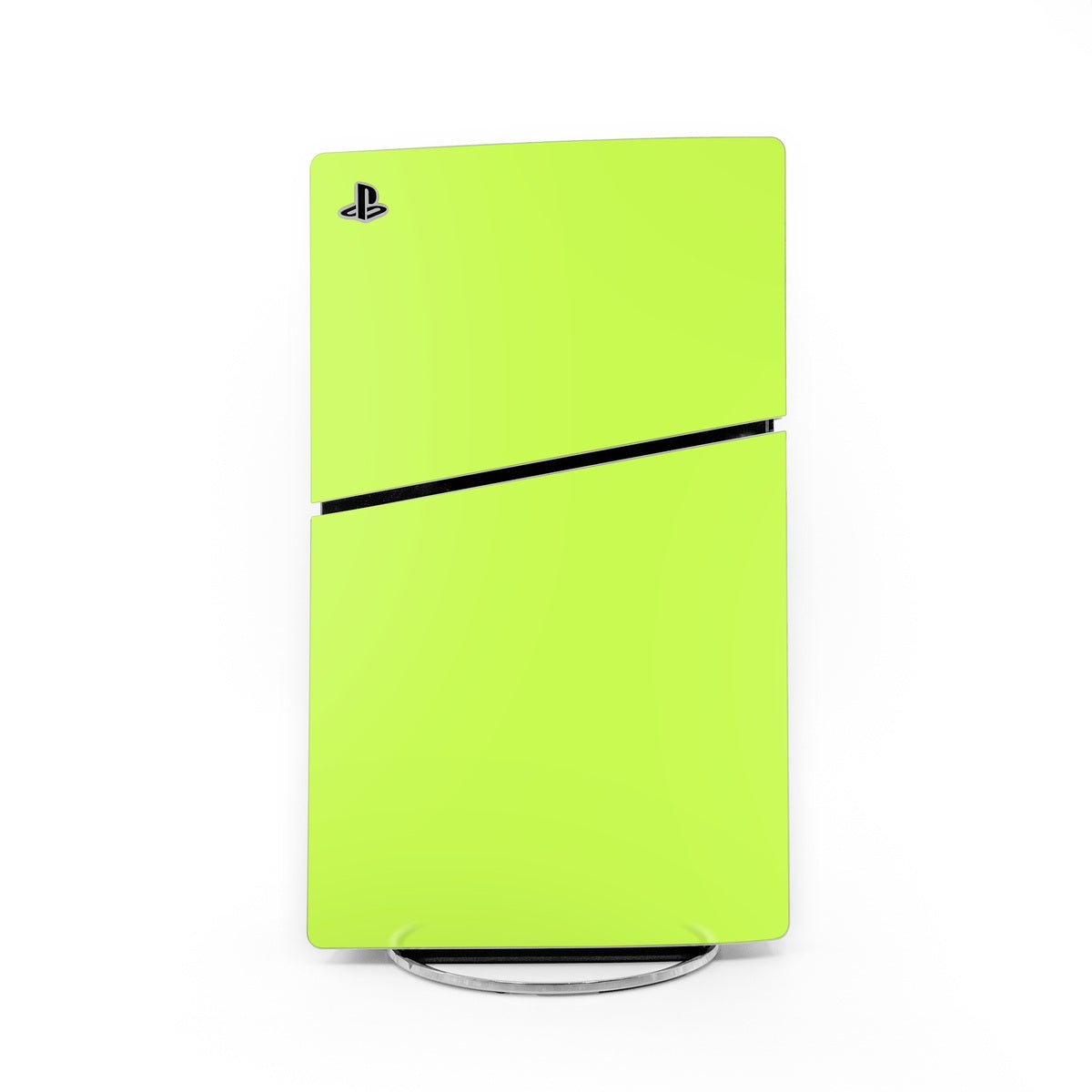 PlayStation PS5 Slim console skin in solid lime green with black center stripe