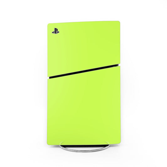 PlayStation PS5 Slim console skin in solid lime green with black center stripe