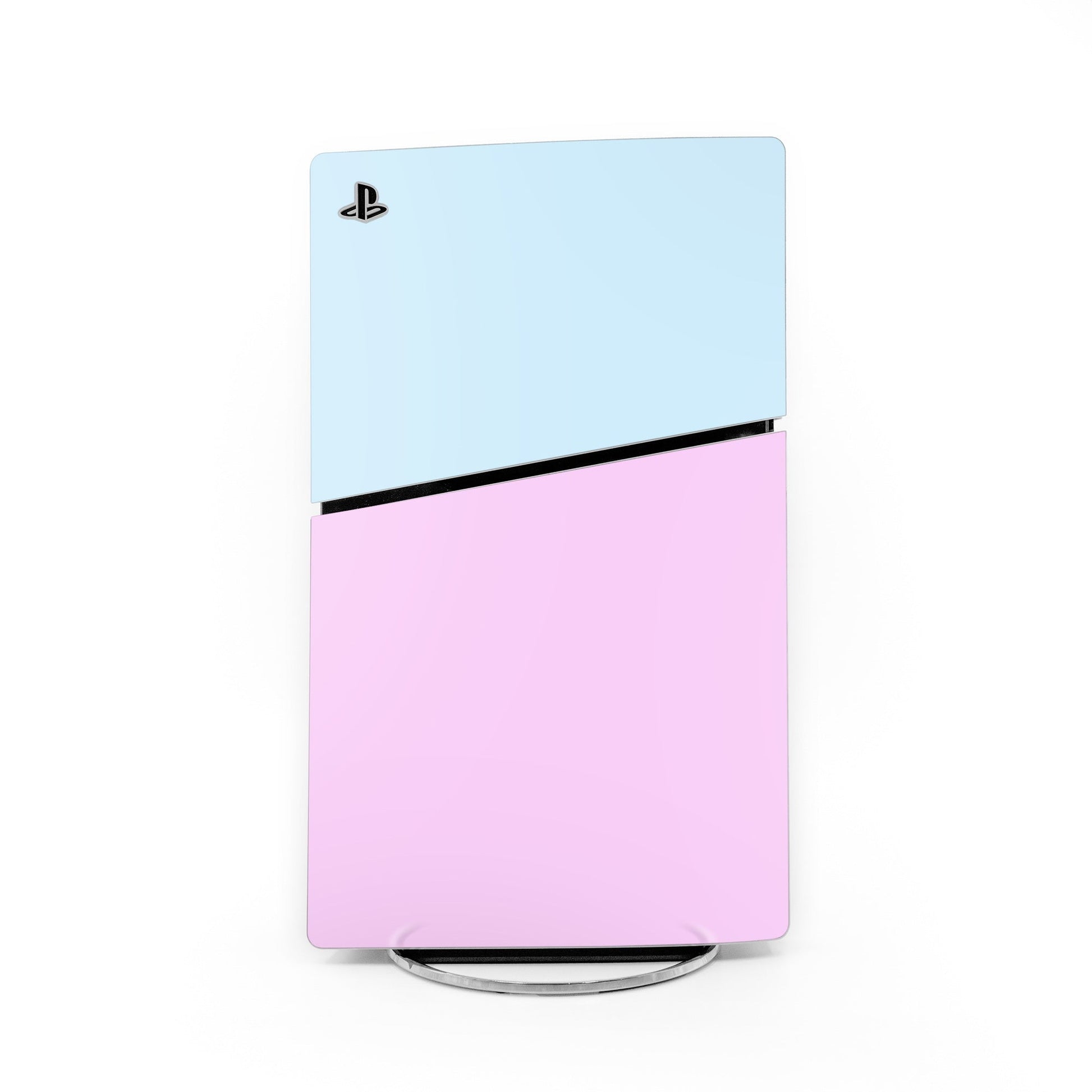 PS5 Slim console skin, light blue and pink with PlayStation logo